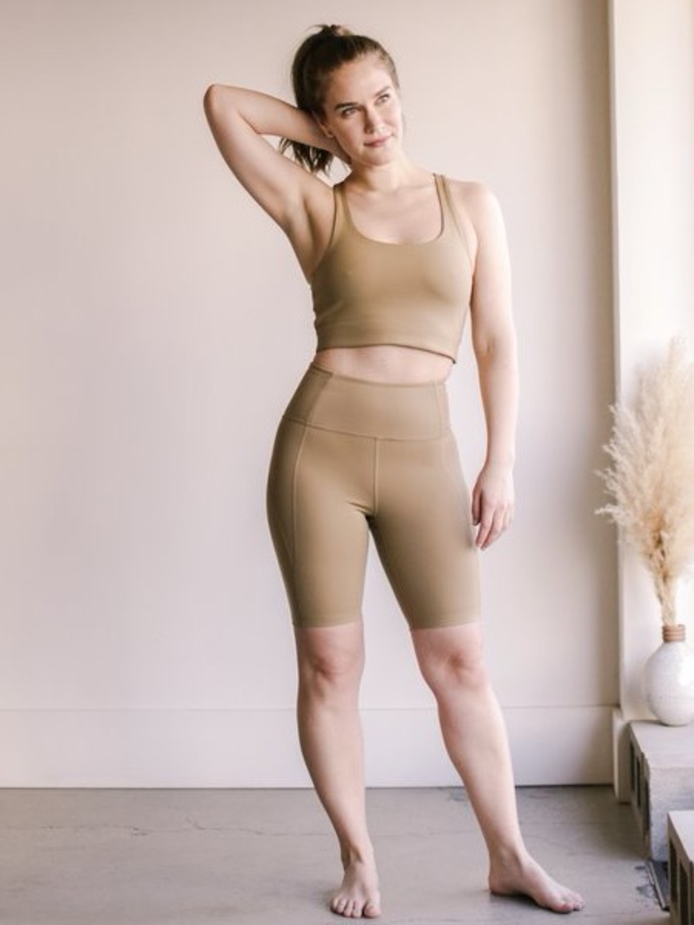 Girlfriend Collective High Rise Compressive Bike Shorts - Sand (Light Tan)